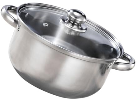 FOMIYES Olla de Sopa Doméstica de Acero Inoxidable 22 Cm Tapa Visible de Vidrio, Mango Aislante Térmico, Batería de Cocina Multiusos para Estufas de Gas, Vitrocerámica y Eléctrica