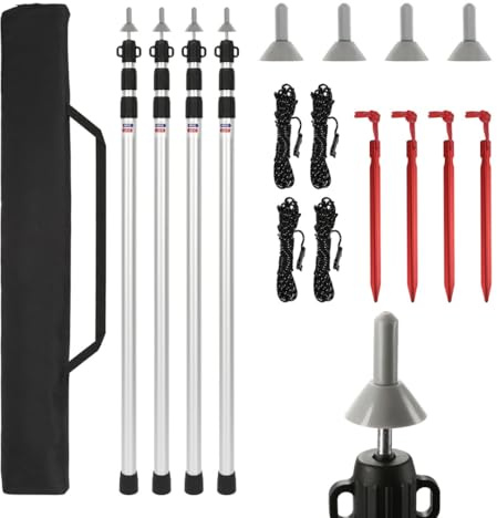 Hebitod Zeltstange Teleskop Set 4 Stück 87–233cm Höhenverstellbar Aluminium Teleskopstangen mit Drehverschluss Robuste Aufstellstangen für Camping Tarp Sonnensegel Outdoor Universell