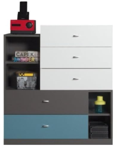 Masseno Kommode FIUME 90 cm Sideboard mit 5 Schubladen und Türen für Wohnzimmer Schlafzimmer Modern 90x40x100 cm Graphitfarben/Weiß