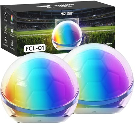 Smiling Shark FCL-01 Nachtlicht, Superhelle 6 RGB-Modus Mini-Partyleuchte Ultra-Kompakte Fußballförmige Tragbare Wiederaufladbare Campinglampe für Spielbeobachtung Partys Camping Outdoor (2 Pack)