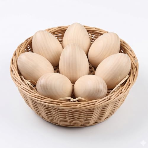 Œufs en Bois Naturel de Hêtre pour Artisanat de Pâques – Lot de 8 Œufs Parfaits pour Décoration Intérieure, Cadeaux Personnalisés pour Enfants et Adultes, et Simulacres pour Élevage de Poules