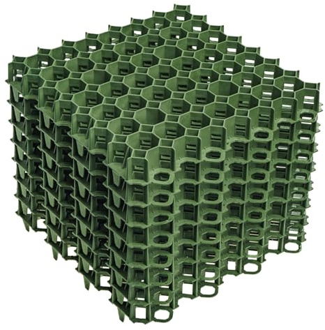 DEWEPRO Rasengitter 50x50x4 cm 10 Stück - Kunststoff Rasenwaben für Einfahrt, Parkplatz & Garten - Belastbares Kiesgitter zur Flächenbefestigung
