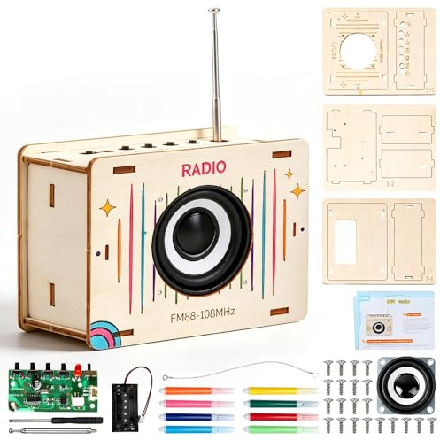 Kit Elettronica da Montare Radio, SGZIOO Elettronica Fai Da Te in Legno, Kit Altoparlanti Verniciabili, Scienza e Educazione, Apprendimento Divertente