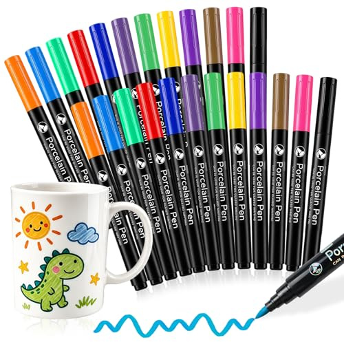 2 x 12 Colores Rotuladores para Porcelana Aptos para Lavavajillas, Marcadores Cerámica para Pintar Tazas y Vidrio, Impermeables y Alta Pigmentación, Ideal para DIY