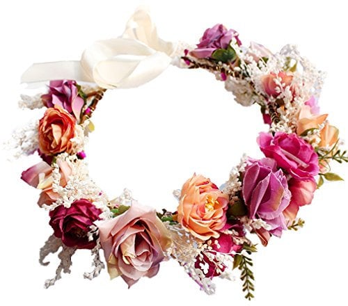 YAZILIND Hochzeit Blumen Kranz Crown Brautjungfer Rose Floral Kopfschmuck mit Ribbon Photo Requisiten