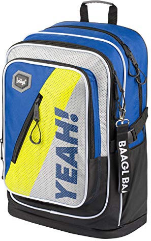 Baagl Schulrucksack Für Jungen Teenager, Ergonomischer Kinderrucksack mit Laptopfach Für Schule, Extrem Leicht Rucksack mit Brustgurt und Reflektierenden Elementen (Neon)