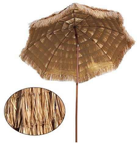 Creative LDF Ø 2,4 M Gartenschirm Sonnenschirm Strand Stroh Sonnenschirm, Kippen Sonnenschirme Im Freien Große Terrasse Picknick Sonnenschirme, UV-Schutz, Ohne Sockel