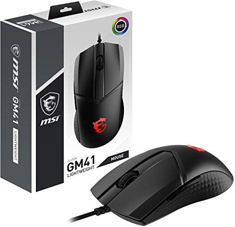 MSI Clutch GM41 Lightweight - Ratón Gaming (16000 dpi, RGB, 6 Botones, 2m FriXionFree Cable Trenzado, Diseño Simétrico) Negro