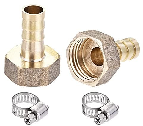 sourcing map Brass Barb Hose Fitting Connector Adapter 10mm Barbed x G1/2 Female Pipe with Hose Clamp 2Set