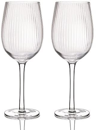BarCraft - Set de 2 Verres à Vin Striés dans un Coffret Cadeau, Fabrication Artisanale à la Main, 450 ml