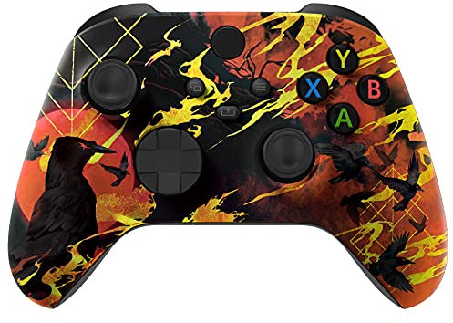 eXtremeRate Front Gehäuse Case für Xbox Series X/S Controller Model 1914, Vorderseite Hülle faceplate Cover Skin Shell Zubehör für Xbox Core Controller(Blutmond Rabe)-Kein Controller