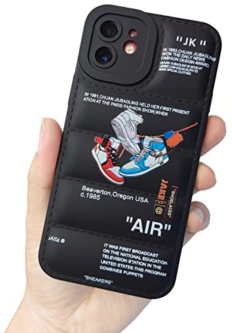 Ins Off Sports Shoes Brand Puffer Phone Case Compatible with Cool iPhone 11 Case 6.1 inch, Funny Sneakers White Label Graphics Aesthetic Soft Silicone Shockproof Full Body Drop Protection Case,Black