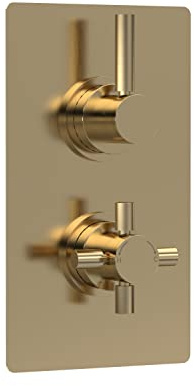 Hudson Reed A8007 Tec Lever Modern Bathroom Lever Twin Thermostatic Concealed Shower Valve with Diverter - 2 Outlet, 215mm, Brushed Brass