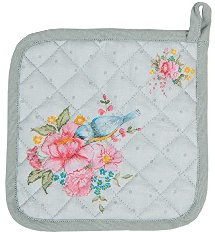 Clayre & Eef Topflappen 20x20 cm Grün Baumwolle Blumen Abguss Topflappen