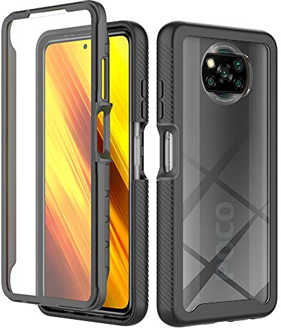 XINNI Funda para Xiaomi Poco X3 Pro/Poco X3 NFC Antichoques 360 Grados con Protector de Pantalla Integrado Robusto Doble Cara Bumper Transparente Case Completa Carcasa, Negro