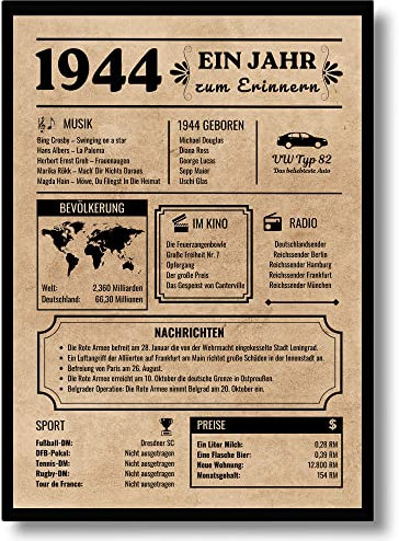 EQUIK PRODUCTS Geburtstagskarte 1944 | Geburtstagsgeschenk für Männer und Frauen | Geburtsjahr 1944 | Vintage Poster | Dekoration und Geschenkidee | Zurück in 1944