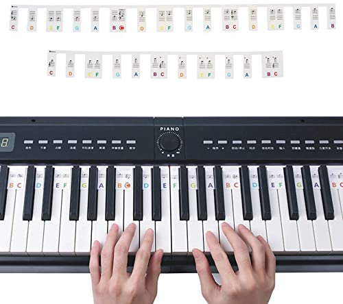 MuzcYM Free Paste No Glue Overlay Type 61 Keys Piano Note Colorful Marker Silicone Strips for Beginners/Kids with Case