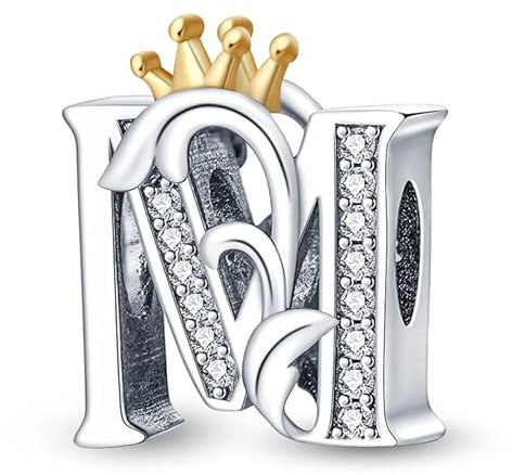 TINSLO Charm Anhänger Damen Buchstabe M für Armband 925 Sterling Silber Charms Beads passend für Pandora Armband und Halskette, Kompatibel mit Europäischen Armbänder für Frauen Mädchen