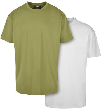 Urban Classics Herren T-Shirt Heavy Oversized Tee 2-Pack, 2er Pack Oversized T-Shirt für Männer, Baumwolle, Newolive+White, S