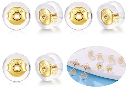 FAMIDIQGO 3 Paare Sichere Ohrring Verschlüsse 18K Gold Hypoallergen Silikon,Sichere Ohrring Verschlüsse,für Ohrstecker/Hängende Ohren,für Ohrstecker Für Damen, Herren & Kinder