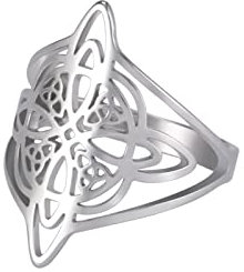 kkjoy Hexen Knoten Ring Edelstahl Magischer Knoten 4-Punkt Keltischer Knoten Hexerei Amulett Ringe für Frauen Mädchen