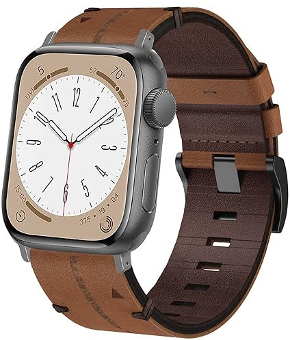 Cuero Correa Apple Watch 41mm 40mm 38mm, Cuero Genuino Pulseras Vintage Banda Reemplazo Correa para iWatch Series 10（42mm 9 8 7 6 5 4 3 2 1 SE