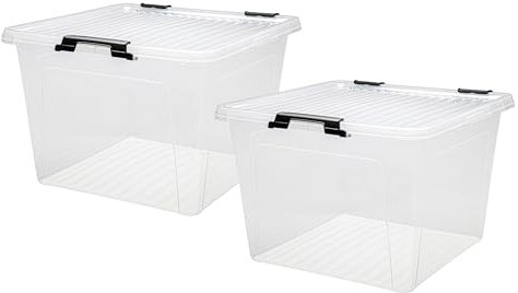 Dynamic24 Aufbewahrungsbox 26L mit Deckel und Clipverschluss 40x40xH27cm Kunststoffbox Stapelbox Lager Regal Box transparent stapelbar Stapelboxen für Kleidung Spielzeug Deko Aufbewahrung
