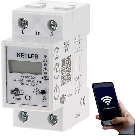 KETLER - KE6010W : Compteur contacteur électrique modulaire - Monophasé 60 A - WIFI - Mesure directe - Compatible SMART LIFE et TUYA