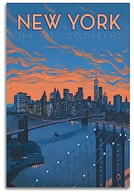 MITIN Vintage-Poster New York City, dekoratives Gemälde, Leinwand, Wand- und Kunstbild, Familienzimmer, 30 x 45 cm