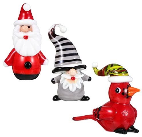 Abaodam 3st Weihnachts Glas Ornamente Weihnachtszwerge Weihnachtsschmuck Aus Mundgeblasenem Glas Miniatur Weihnachtsfiguren Elfendekoration Weihnachtsmikrolandschaft Kunsthandwerk Handbuch