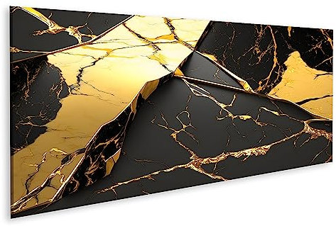 islandburner Tableau sur Toile Mur de Pierre de Luxe Abstrait en marbre Noir doré Cadre Affiche Poster Murale Tableaux