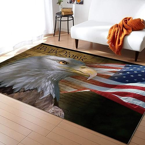 PAJEON Patriotische Eagle-Unabhängigkeitstag-USA-Flagge Indoor-Teppich, 170 x 240 cm Kurzflor Kinderteppich - für Terrasse Garten, Küche, Bad Oder