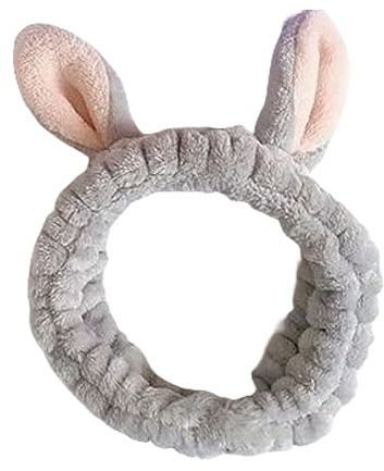 Angelkiss Make-up-Stirnband, Haarband, Gesichtswasch-Stirnband, weich, elastisch, Korallen-Fleece, niedliche Hasenohren, Haarschmuck, bequem, breit, elastisch, lustiges Haarband 1 Stück(grau)
