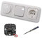 EBROM 1001 LED Drehdimmer Dimmer + Busch Jäger Dimmerscheibe 2115-214 + Kreuzschalter 2000/7US + Steckdose 20EUC-214 Reflex Si alpinweiß glänzend + EBROM Phasenprüfer z. Montage der Geräte
