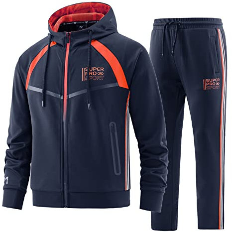 W JIANWANG Trainingsanzug Herren Fußball Traningsanzuganzug Sportanzug Freizeitanzug Sport Jogging Anzug Für Männer Trainingsanzüge Fussball Laufanzug Jogginganzug Set Dunkelblau JW-214-M