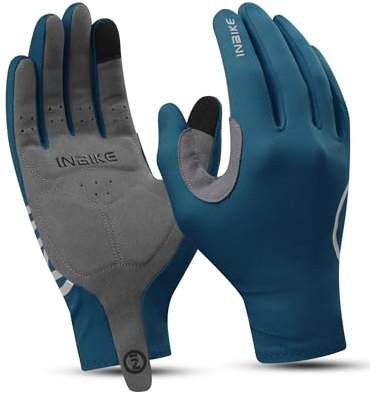 INBIKE Fahrradhandschuhe Herren Damen Lang Sommer Atmungsaktiv Radhandschuhe MTB Handschuhe Langfinger Reflektierende Anti-Rutsch für Radfahren Rennrad Sport Blau L