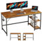 JOISCOPE Scrivania, tavolo per computer, banco da lavoro, tavolo da gioco con gancio per cuffie, ripiani 2, 152 x 60 cm, colore legno antico