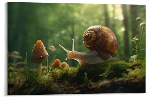COKYIS Leinwandposter, Motiv: langsam bewegende Schnecken, rustikale Wälder, Pilze, Natur, Wanddekoration für Wohnzimmer, Schlafzimmer, Wandkunst, Kunstwerk, 20 x 30 cm (B x L)