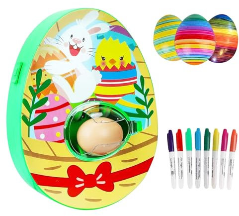 Dekorationsset Für Ostereier - Osterei Maschine Mit Spinner | Ostereier Malmaschine Zum Bemalen | Osterei Dekorationsset Mit 2 Eiern Und 8 Farben Stiften | DIY Gemalte Deko Ostereier Für Kinder