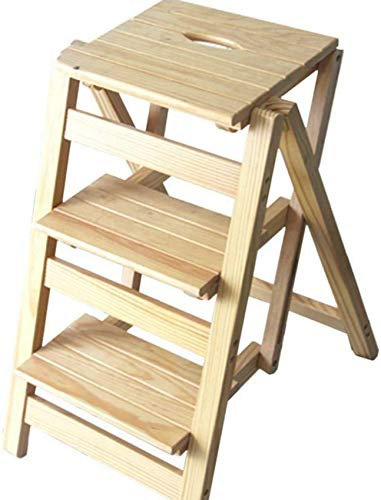 Holz-Tritthocker, Klappleiter, Klapptritt, Holzleiter, Treppenhaus, Stehleiter, Doppelnutzung, 3-lagiges Pedal, faltbare Regalleiter, tragbares Blumenregal, Haushaltsküche, A (C)