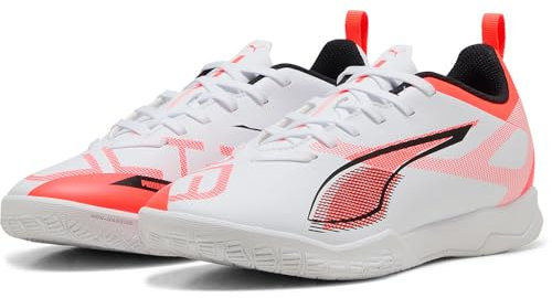PUMA Ultra 5 Play IT JR Soccer Shoe, White Black-Glowing RED, 3 UK