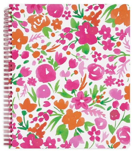Steel Mill & Co Cute Large Spiral Notebook College Ruled, 11 x 9.5 with Durable Hardcover and 160 Lined Pages (Watercolor Flowers)