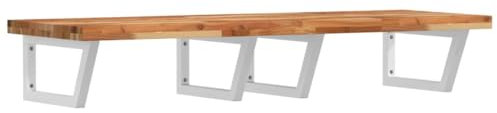 vidaXL Waschtischplatte mit Halterung, Holzplatte Waschtischkonsole Wandmontage, Waschbeckenplatte Wandkonsole Wandregal, Stahl Massivholz Akazie
