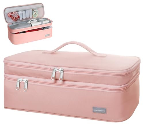 SEPWIK Double-Layer Travel Storage Bag Compatible with Dyson Hair Dryer and Attachments, Portable Carrying Case for Hair Dryer Brush/Volumizer/Styler/Hot Tools Scandihome Series, Pink(Bag Only)