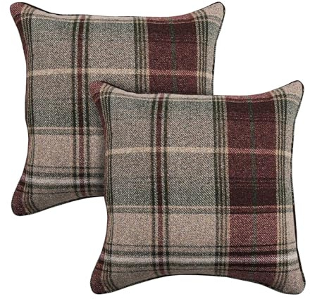 always4u Lot de 2 housses de coussin carrées à carreaux - Décoration de chaise - Style écossais classique et durable - Pour canapés et chambres à coucher - Rouge foncé - 45 x 45 cm