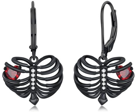 PARYFO Totenkopf Ohrringe 925 Sterling Silber Schwarz Rippe Totenkopf Skelett Ohrringe Schwarz Gothic Schmuck Geschenke für Frauen Mädchen Halloween Geschenke, Sterling Silber