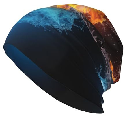 Ice and Fire Volleyball-Print Erwachsene Herren Strickmütze Stretch Kopfbedeckung Beanie Mütze Schwarz, Schwarz, Einheitsgr��e