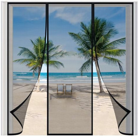 Screen Doors with Magnets,W295xH190cm(116x75in) black Reinforced Anti-Tearing Screen Door,Easy Installation for Balcony Entrance Doors Patio Children's Room,Garage Door Screen