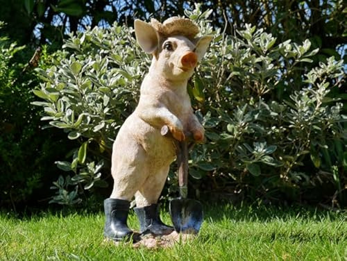 My Square Mile Resin Pig Ornament Farmyard Statue Sculpture, Hand-Painted, Garden Novelty Gift, Indoor and Outdoor Use (Pig With Spade)