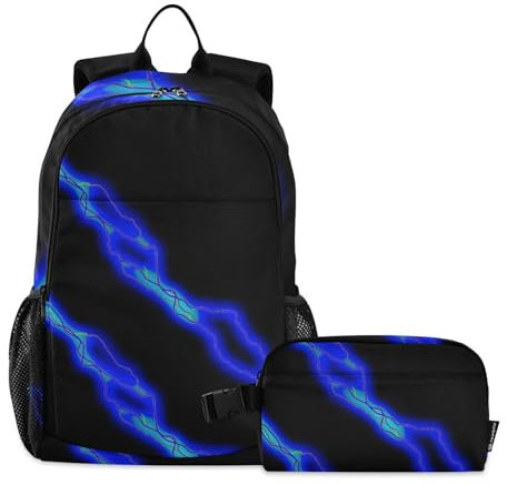 famyily Mochilas para niños con diseño de rayo azul fluorescente con fiambrera, mochila escolar con fiambrera, bolsa de libros y lonchera 7-10